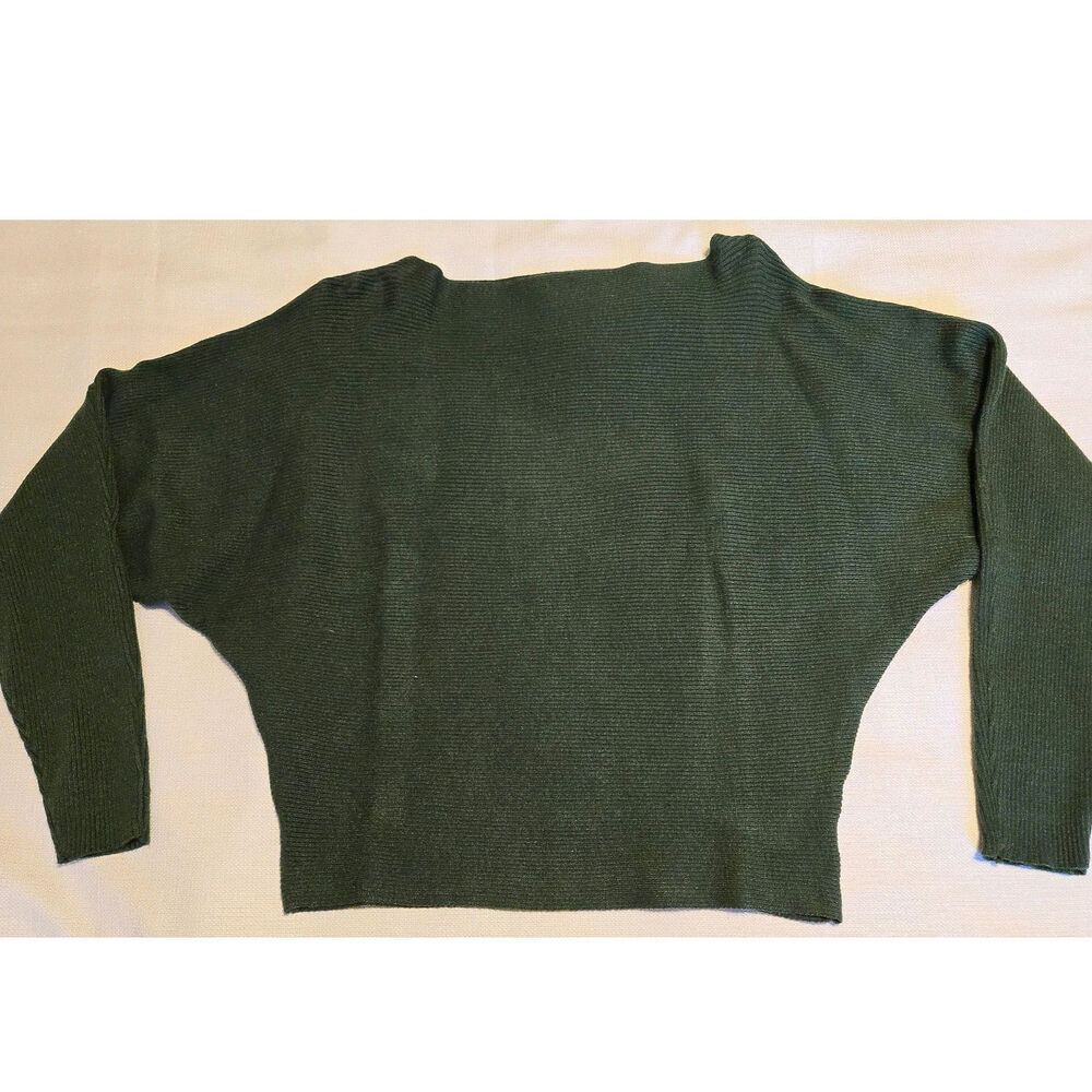 Sz Sm SAY WHAT? Hunter Green Ribbed Dolman Boatneck Sweater